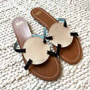 FRANCES VALENTINE NEW YORK Designer Circle Slide  Blue Leather Sandals Womens 8